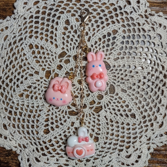 Accessories - Charming Pink and White Bunny Bag Charm